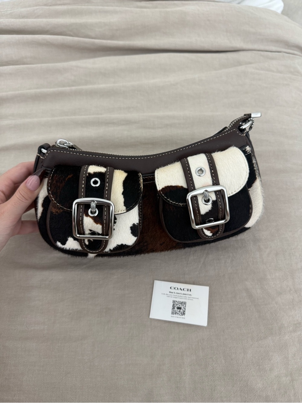 Coach Cowhide Mini Shoulder Bag in Brown, Black & White